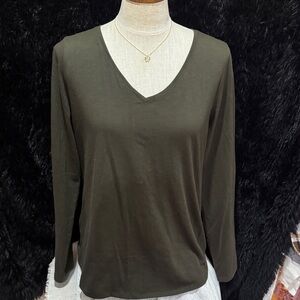 Sonoma Dark Green V-Neck Long Sleeve Top